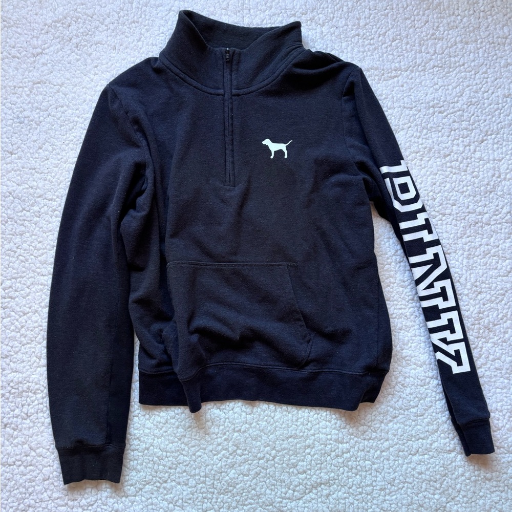 VS Pink Quarter-Zip Sweater - Black/Dark Charcoal Grey